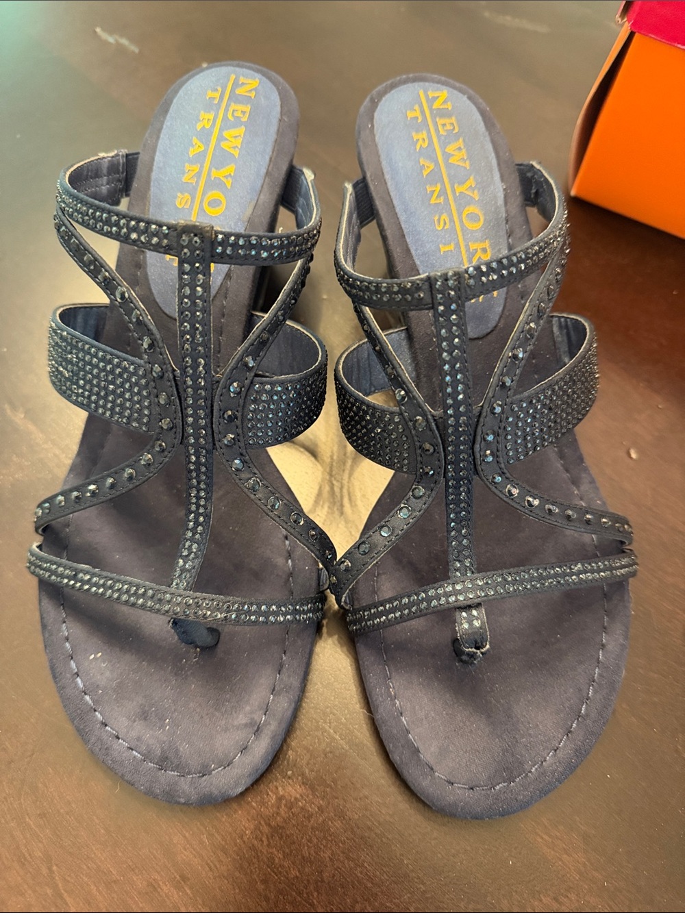 New York Transit Women's Navy Studded Strappy Heels